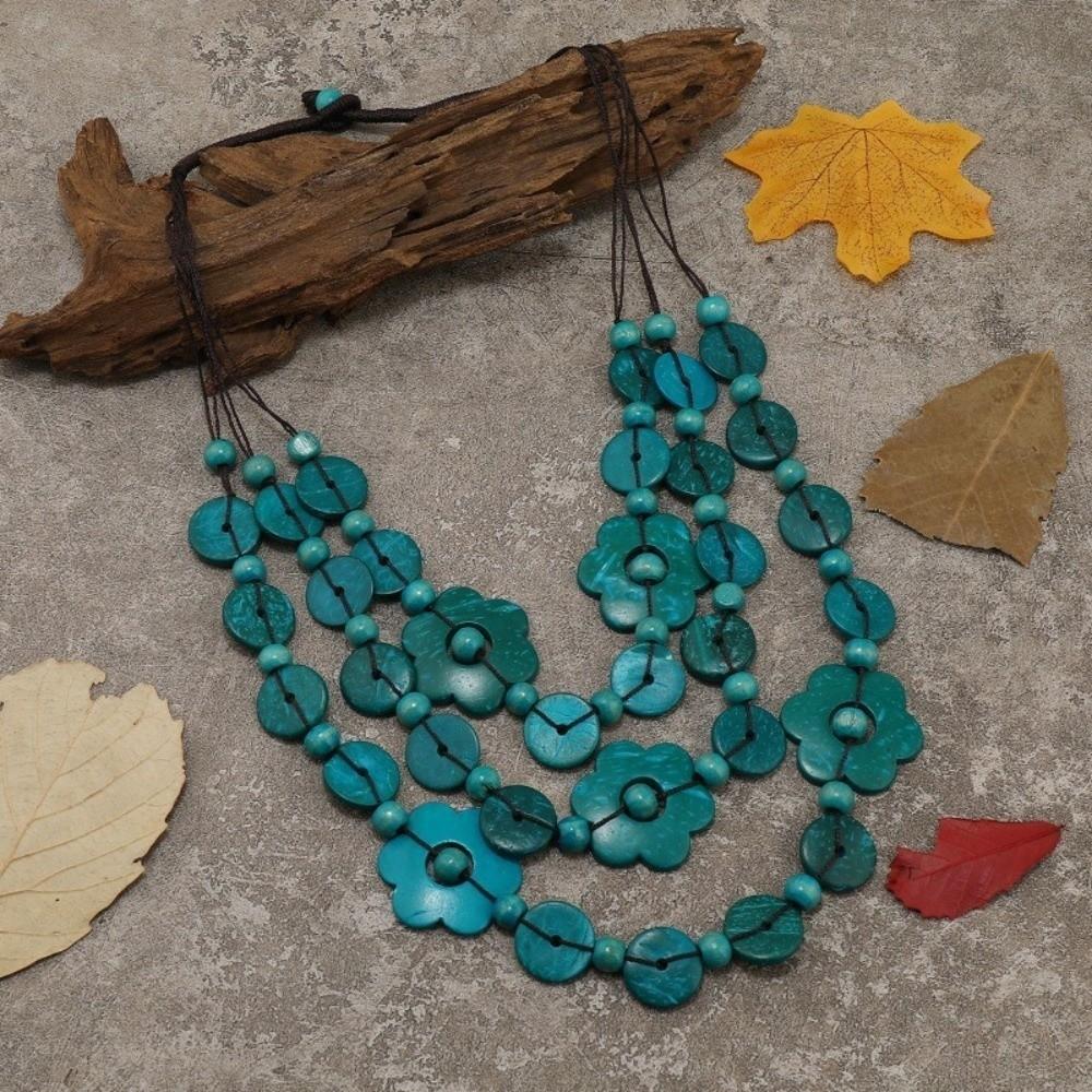 Wood Pendant Maxi Necklace Bohemian Flower Necklace Collar Ethnic Statement Choker