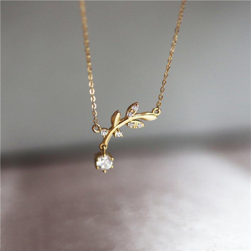 Vergoldete S925 Sterling Silber Olivenzweig Diamant Halskette für Damen