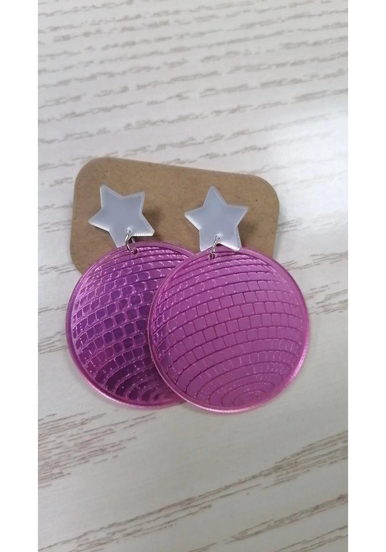 Retro Geometric Star Acrylic Disco Ball Earrings