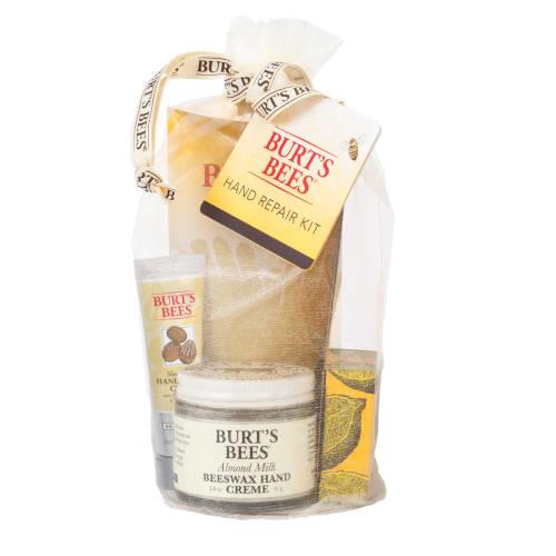 Burt's Bees Hand Repair Gift Set: Assorted Hand Creams and Cotton Gloves (Almond Milk Beeswax Hand Cream (57g), Lemon Butter Cuticle Cream (17g), Shea