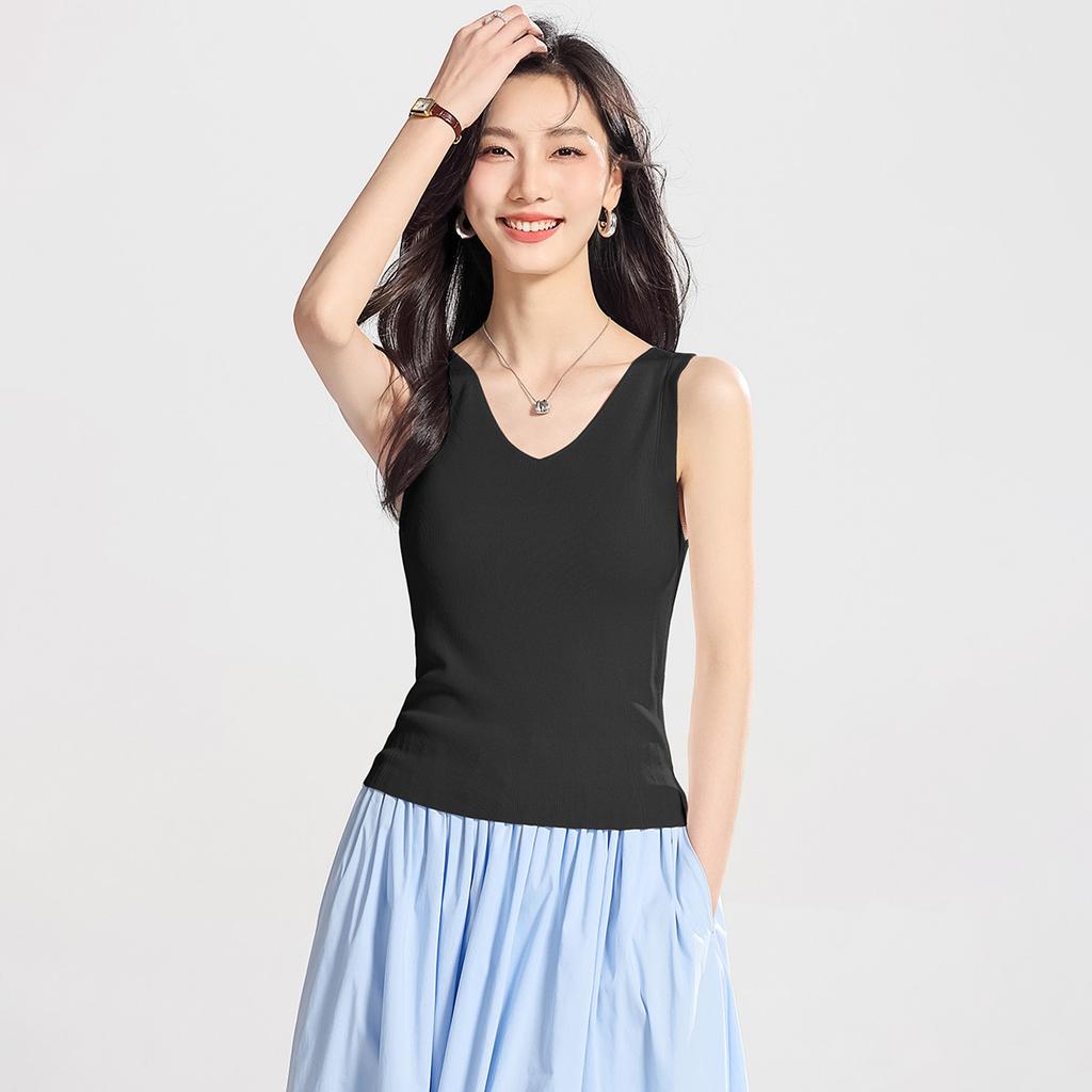 Inner sleeveless ice silk knitted base T-shirt, camisole vest, women's outerwear T-shirt, air-conditioned top, casual summer