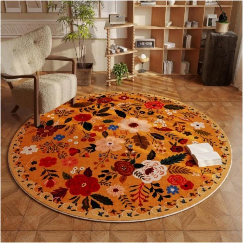 Retro Round Flower Printed Door Mat Carpets for Living Room Bedroom Studyroom Floor Rugs Anti-slip Carpet Home Decoration