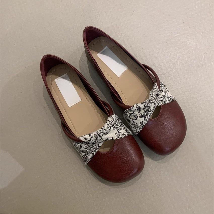 Retro Mary Jane shoes femininity elegant simple round head shallow mouth soft sole ballet shoes