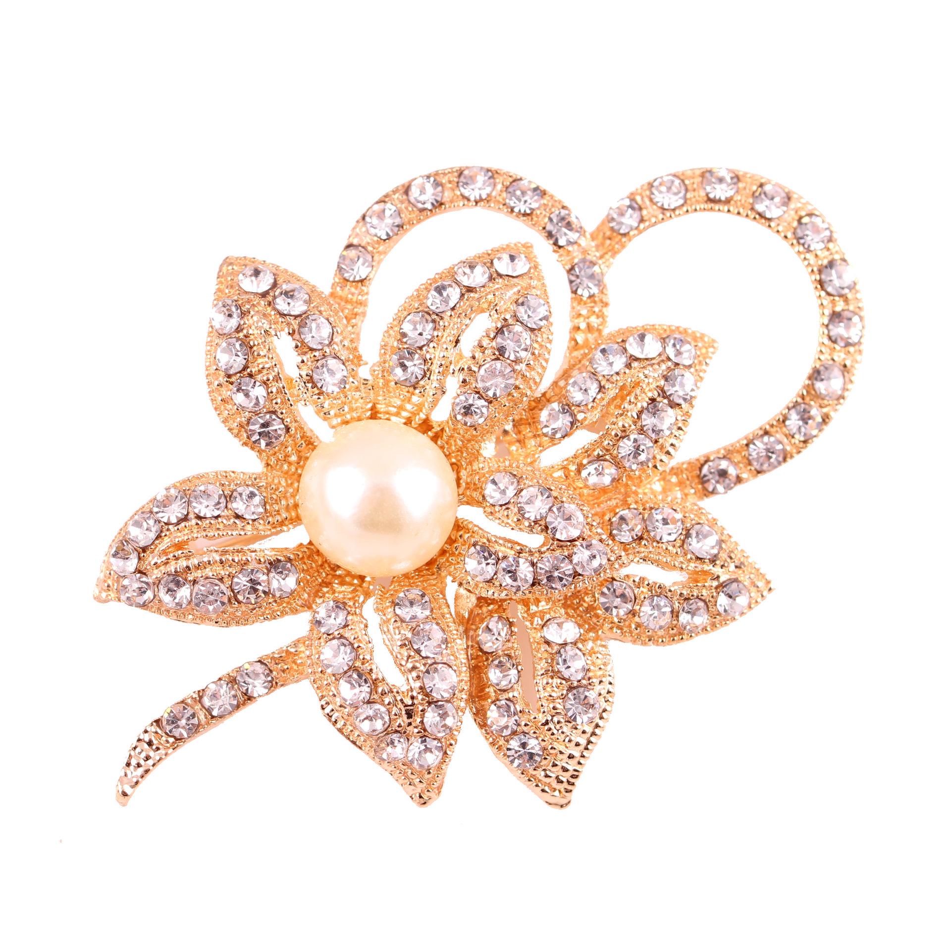 

Fashion alloy flower simulation large pearl brooch versatile rhinestone coat brooch corsage woman золотой