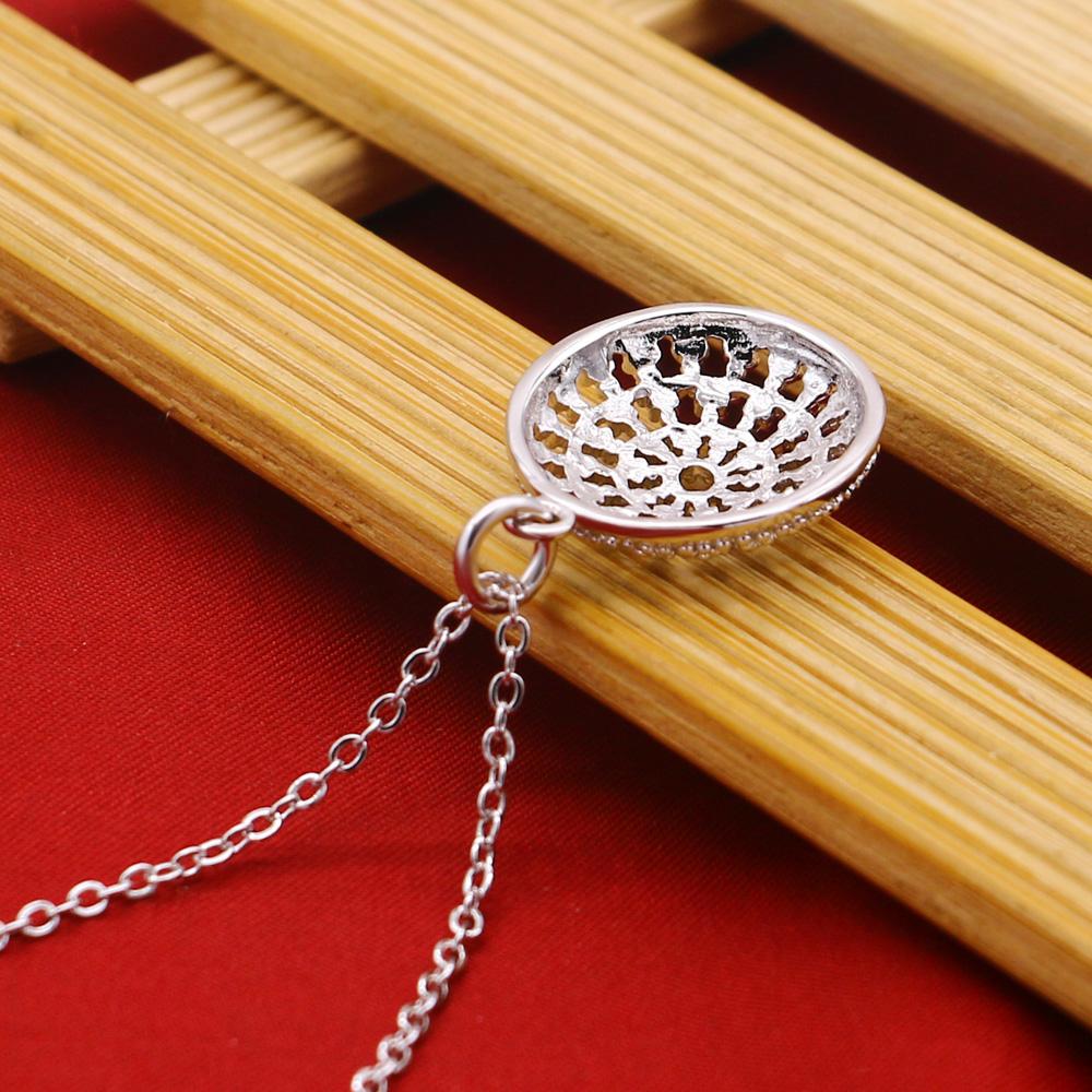 Fashion Women Jewelry 100%925 Sterling Silver Biscuit Shape  Pendant Necklace Kawaii Girl Choker Collar