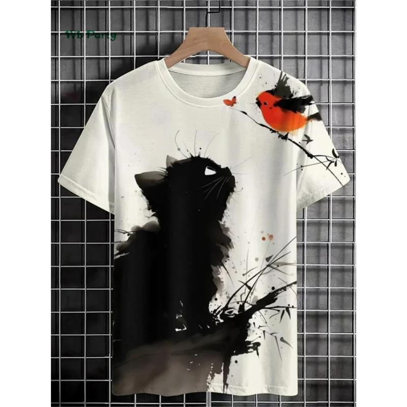 Cat Print Men's T-Shirt 3D Funny Animal Pattern Short Sleeve T-Shirt Y2k Top Summer Men's Daily Street Casual Clothing Shirt
