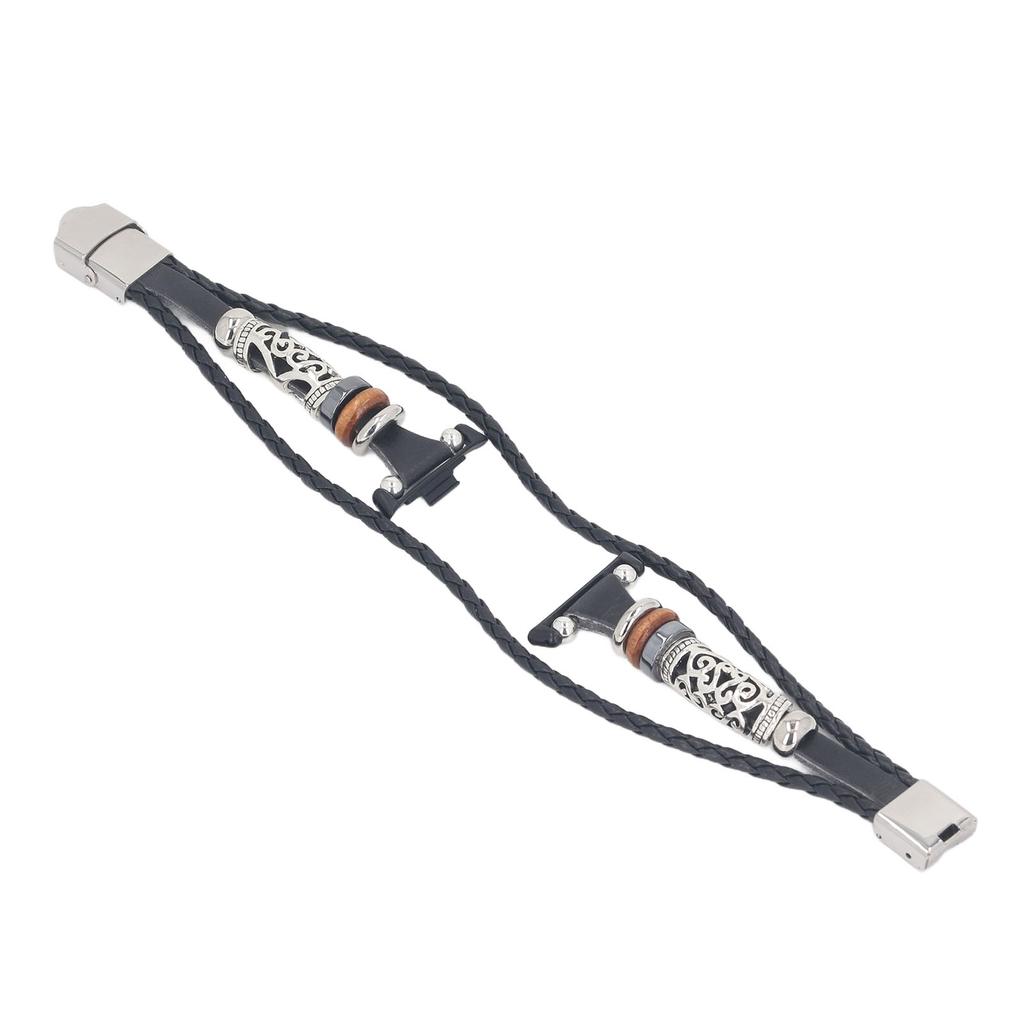 Watch Beaded Bracelet Retro Ethnic Style Faux Leather Alloy Watch Wrist Strap for Xiaomi Band 8 Pro Black