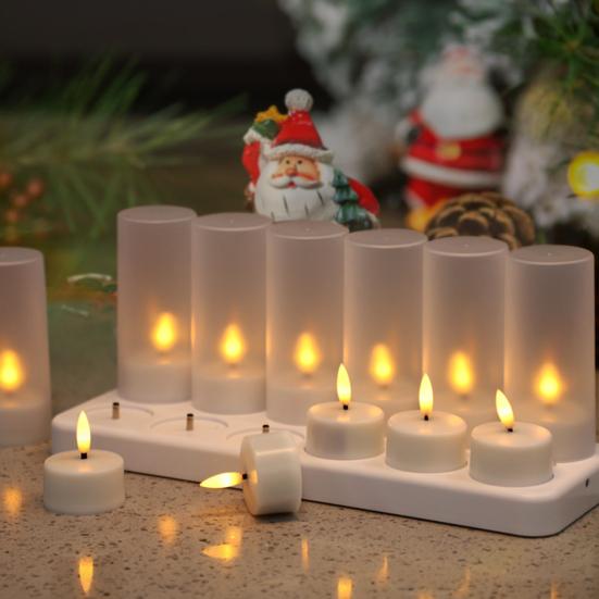 4/6/12 Holes Flameless Tea Light Candles Rechargeable Flickering LED Candles LED Votive Candle Battery Operated Electric Candles