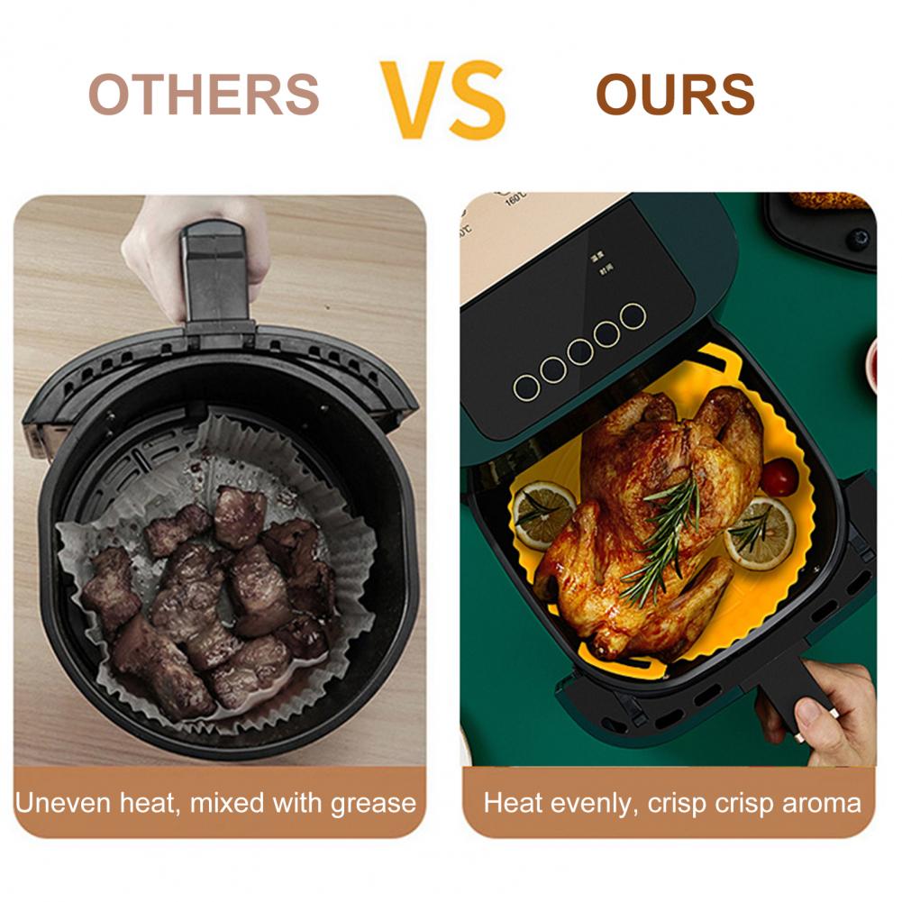 Silicone Baking Pan Tray For Air Fryer Liner Pot Protector Raised Edge Double Handles Non-Stick Heat-Resistant Kitchen Gadgets