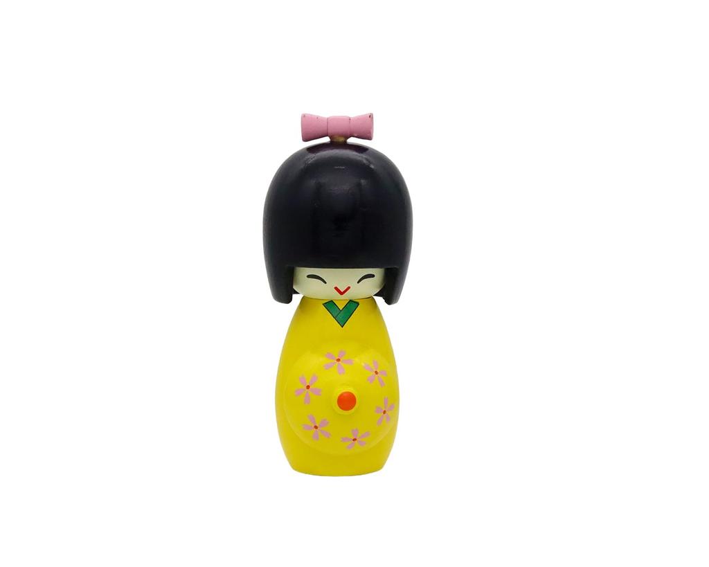 Castle Enterprise Wooden Kokeshi Doll Set 12-Piece Yellow 14cm Traditional Japanese Folk Craft Souvenir Figure Home Decor Gift Festival Event