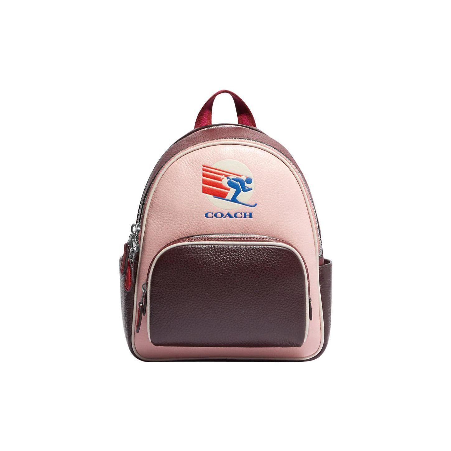 

Coach Court Series 20 Zipper Closure Ski Speed Pattern Decorated Pebble Leather Backpack Mini Women backpack Pink CF380-SVRHJ Basic Set (Bag+Dust Bag)