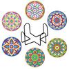 6PCS DIY Diamond Painting Coaster Sunset Beach Rhinestones Mandala Drink Cup Cushion Non-slip Table Insulation Pad Home Decor
