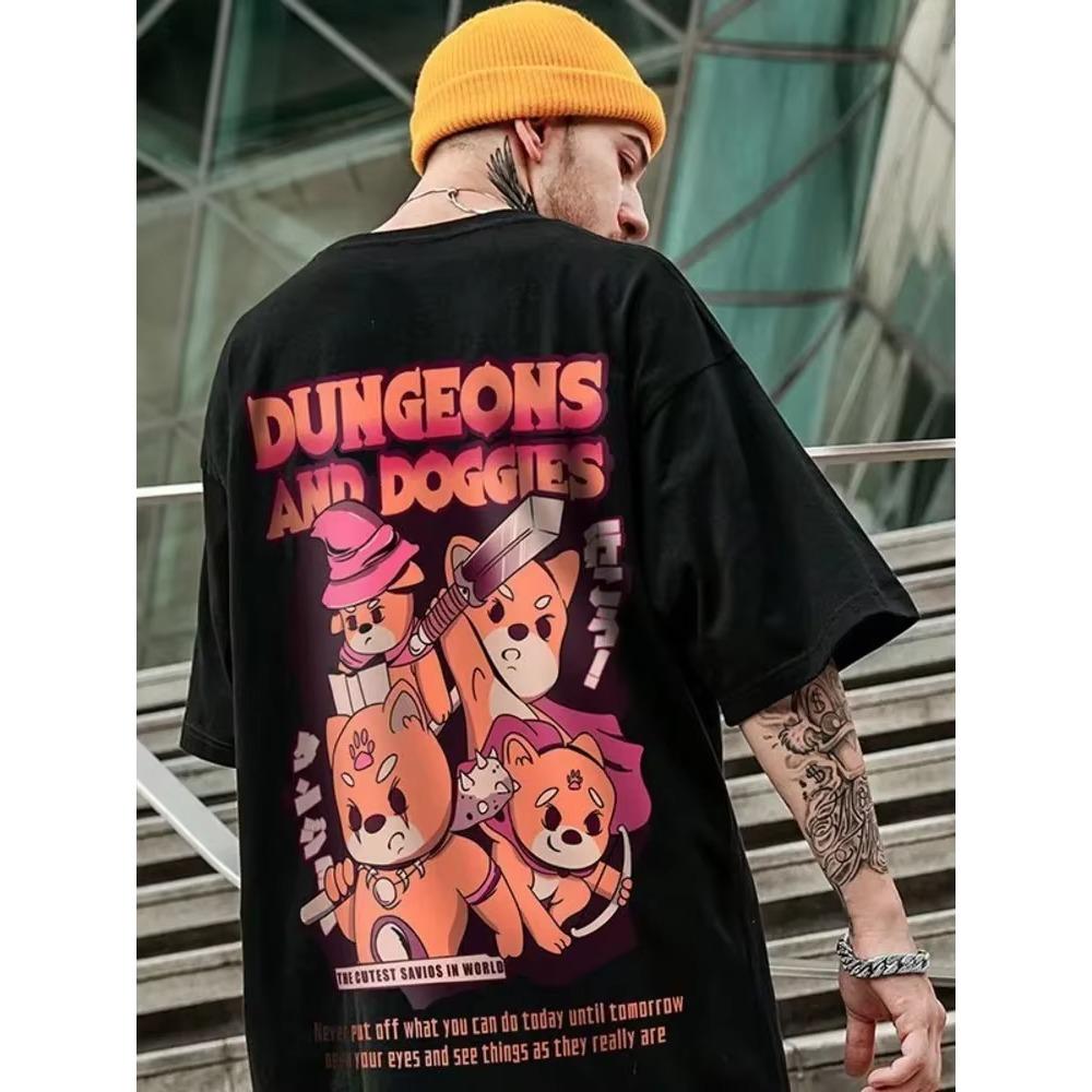 

Летняя новая повседневная свободная футболка с короткими рукавами, мужская модная свободная футболка с принтом, большой размер 8XL, хип-хоп, парная одежда, короткий рукав, хлопковый топ S чёрный