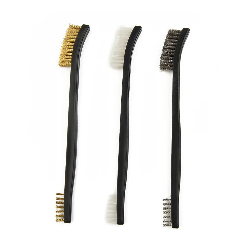 Portable Steel Brass Nylon Cleaning Polishing Mini Wire Brush Set (3Pcs) for Cleaning and Polishing Metal Rust