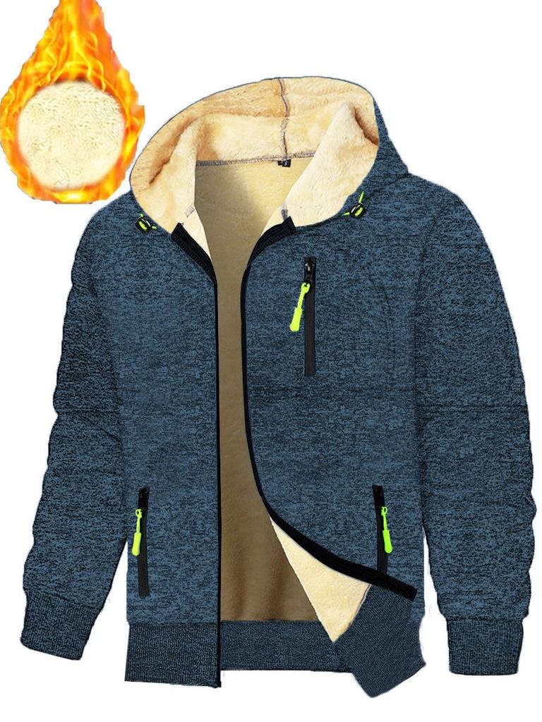 Herbst Neue Herren Freizeit Fleecegefüttert Kapuzen-Reißverschlussjacke Einfarbig Warm Sportbekleidung Herrenmode Oberbekleidung