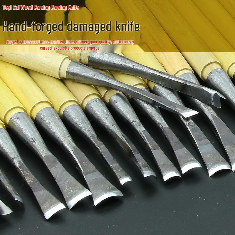 Dongyang Handmade Wood Carving Knife Set: Root, Flower, and Roughing Shaping Chisels.