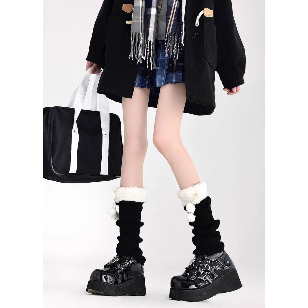 Cute Leg Cover Autumn and Winter Lamb Wool Pom-pom Warm Hairball Socks Cover J Retro Stacking Socks Children