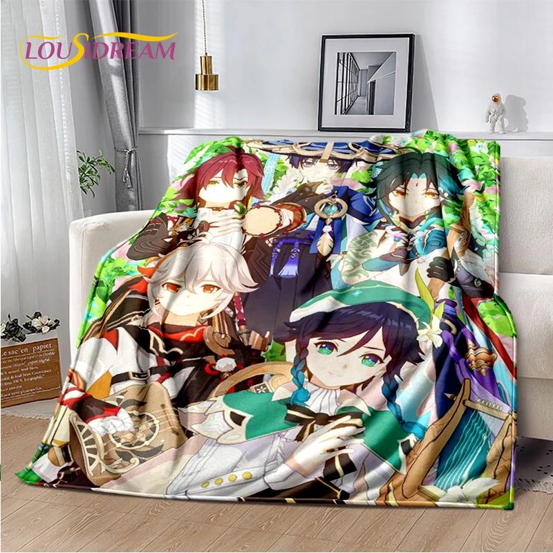 New Genshin Impact Character Solo Cartoon Game Soft Blanket,Soft Throw Blanket for Home Bedroom Bed Sofa Picnic Child Gift