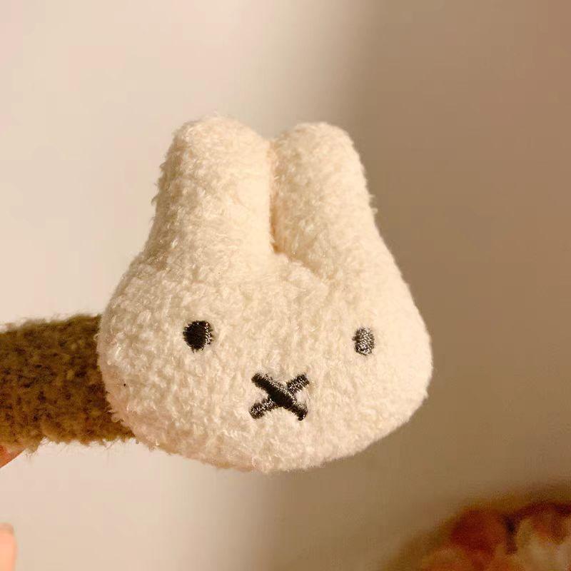 2 szt. Pluszowy króliczek w kolorze kawy, Urocza dziewczynka z grzywką i wsuwkami, Wszechstronne, miękkie i urocze akcesoria do włosów