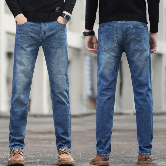 18 Colors Men 'S Jeans Classic Style Business Casual Advanced Stretch Regular Fit Denim Trousers Grey Blue Pants Male