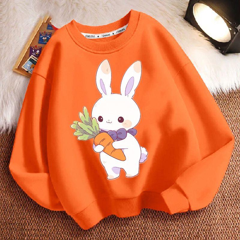 Niedlicher kleiner Hase Rundhals-Hoodie für Kinder, modisches langärmeliges Freizeit-Oberteil für Jungen und Mädchen im Frühling und Herbst