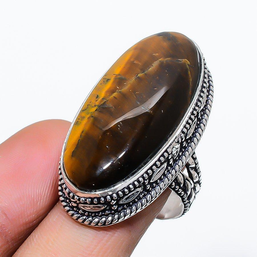 

Ювелирное кольцо из стерлингового серебра 925 пробы с натуральным тигровым глазом, размер 7,5 B1i01