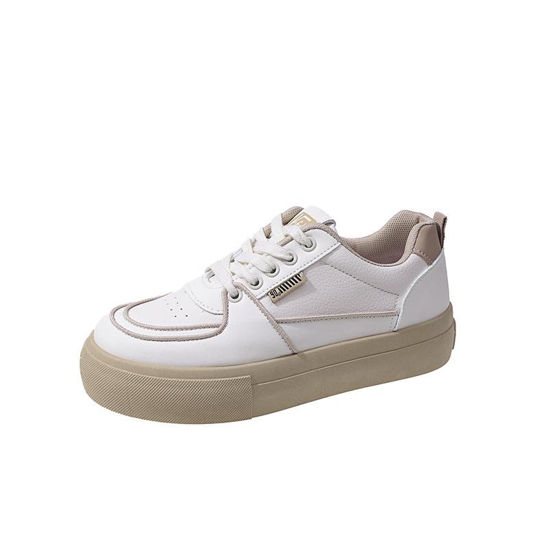 

Маленькие белые туфли женские 2025 новые всесезонные дышащие универсальные на толстой подошве увеличивающие рост кеды модная женская обувь студенческая повседневная обувь 35 бежевый