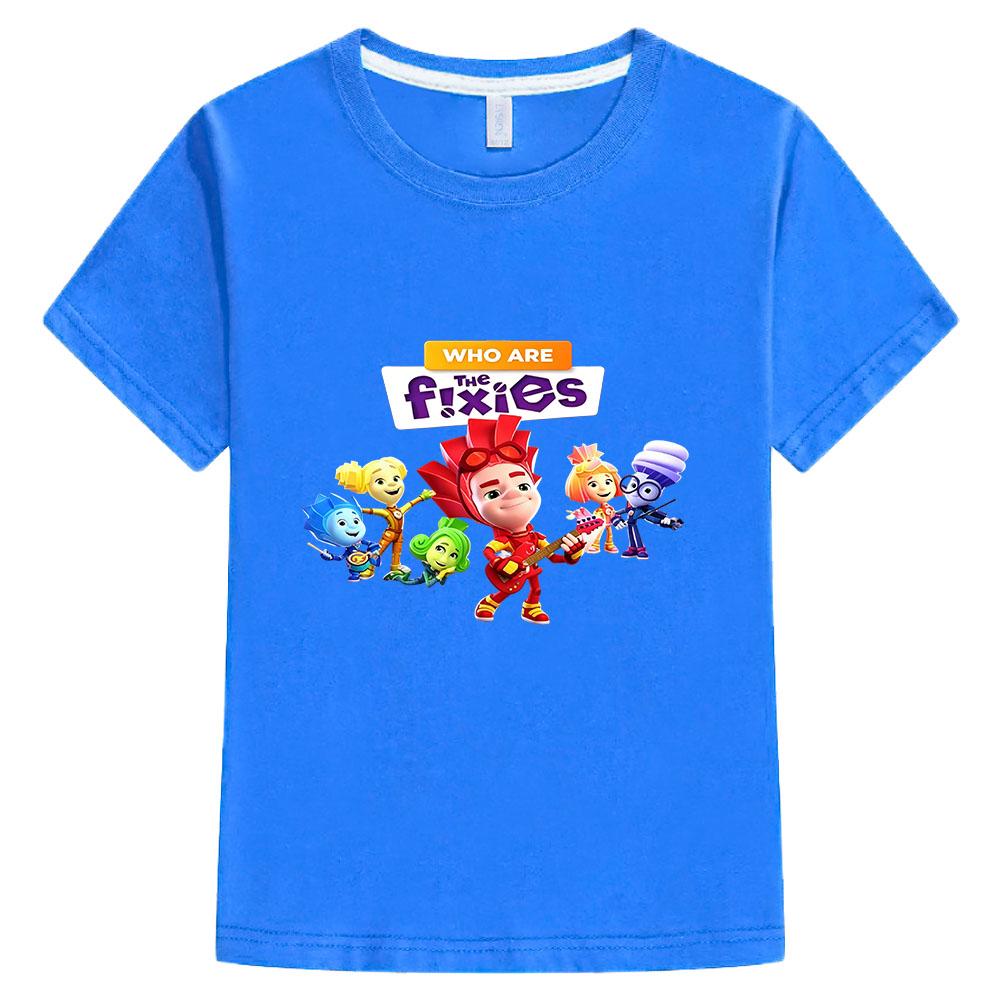 

The Fixies 100% Cotton Children New Funny Cartoon Print T-Shirt Girls Baby Boys Short Sleeve Kids Tops Summer Tees Witch Wizard 120 темно-синього кольору