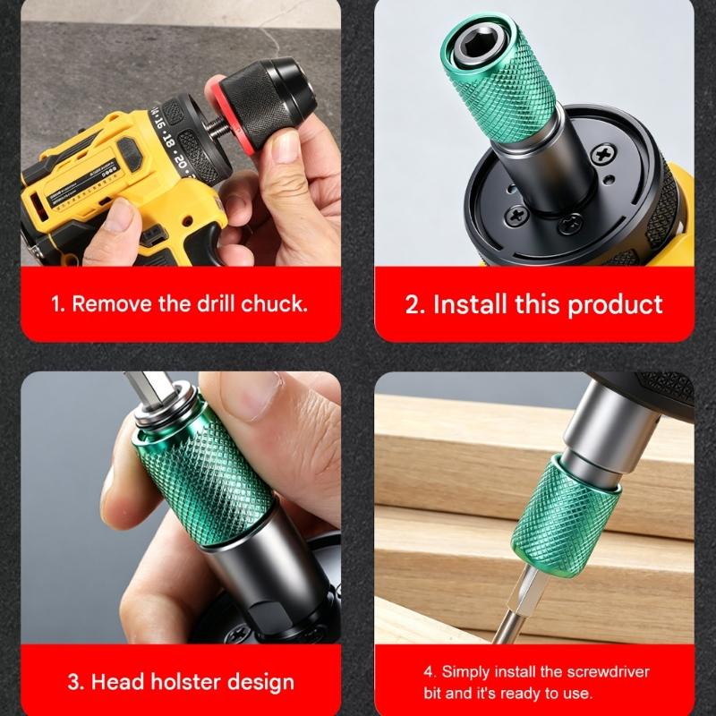 Fastening Drill Bit Adapter, Carbon Steel Sleeve Tool for Repair Work, Drilling Tasks and Bit Change Use Daily