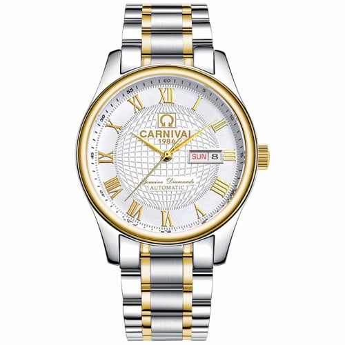 

CARNIVAL 8667G-2 Мужские механические часы с календарем дня недели и даты (Белый/Золотой/Металлический)