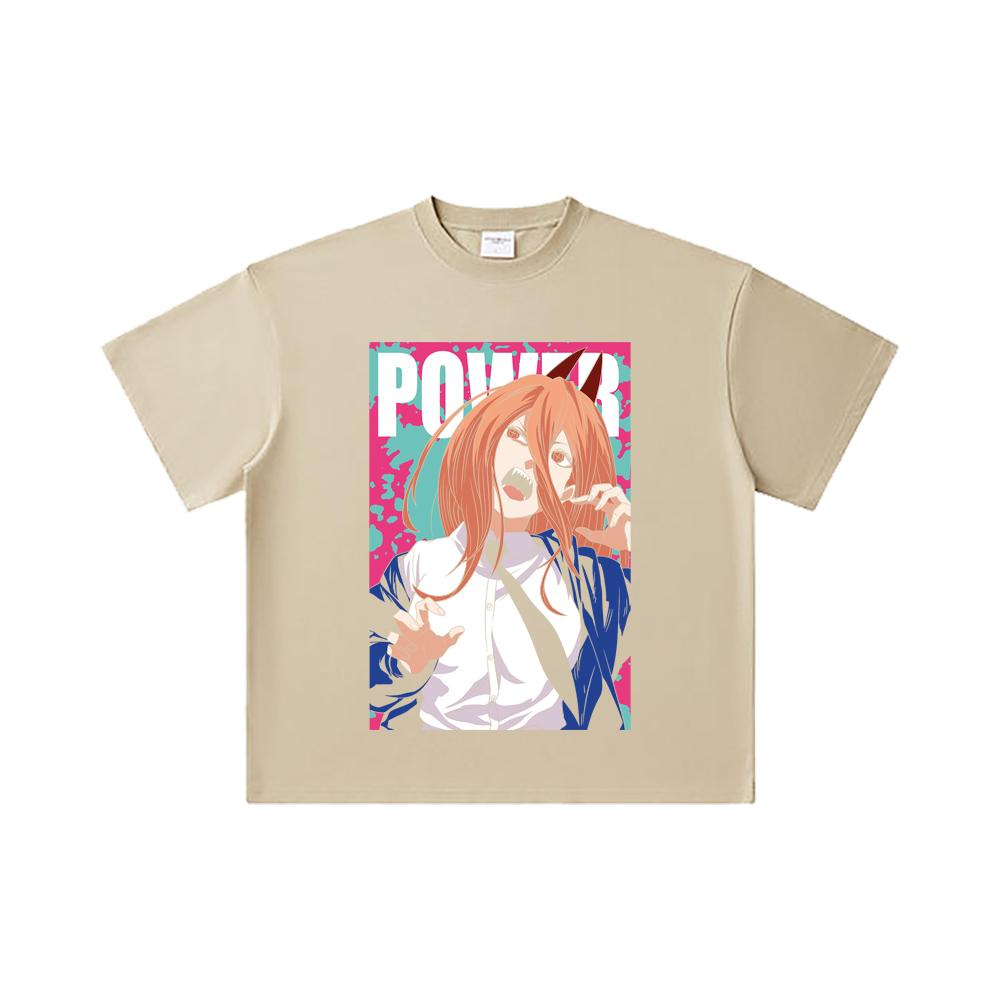 260 GSM Double Yarn 32 Count 100% Cotton Chainsaw Man V49 Power Print Unisex Heavy Cotton T Shirt