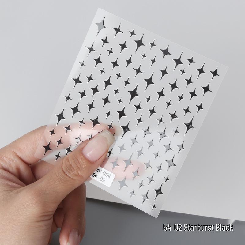 Aha Dreamy Starburst Nail Stickers - Gold, Silver, Black & White Japanese Crescent Stars