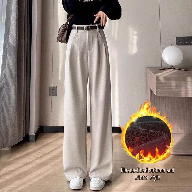 2025 Autumn/Winter High-Waisted Herringbone Wool Blend Wide-Leg Pants