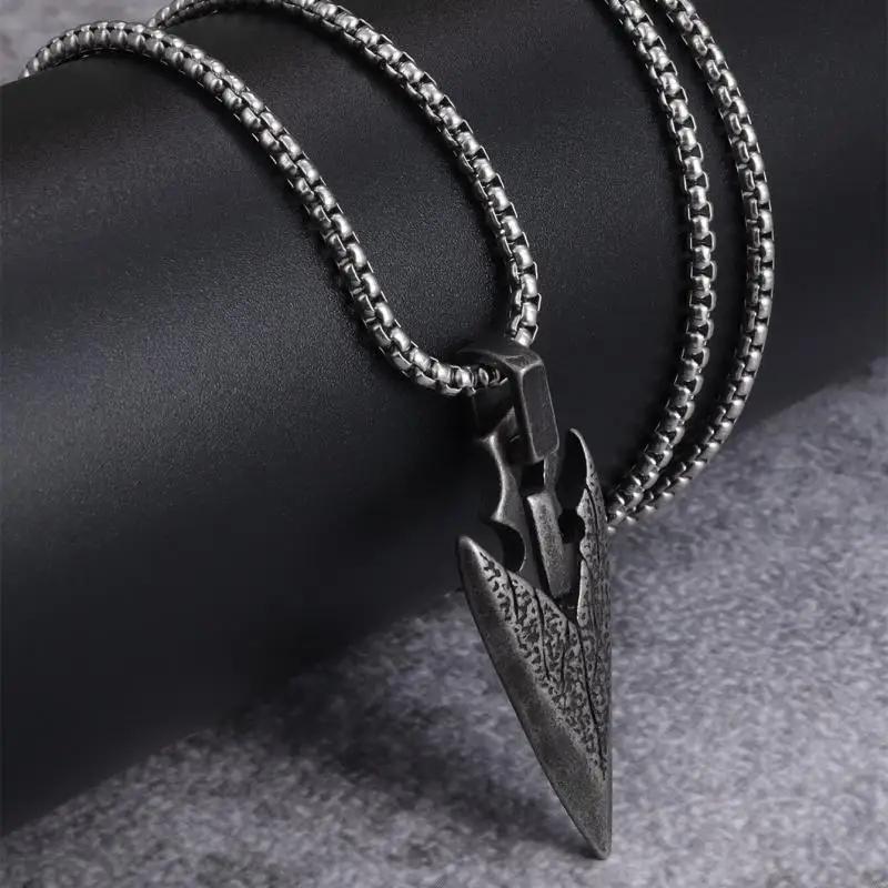 Retro Norse Mythology Pirate Celtic Weapon Spearhead Pendant Necklace Men\\'s Punk Hip-Hop Trend Jewelry