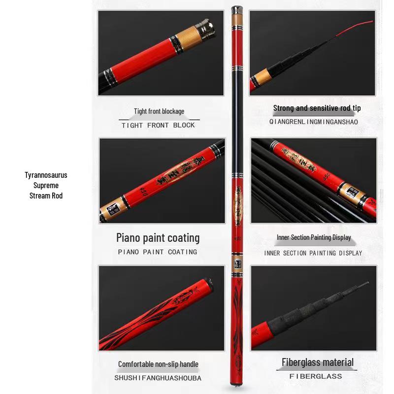 Fiberglass Stream Fishing Rod - Super Hard, Long & Short Sections