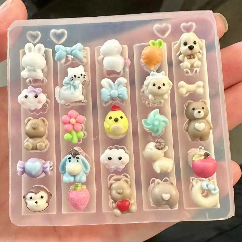 Cartoon Cute Animals 3D Silicone Nail Mold Diy Fruit Design Transparent Mold Manicure Design Tools Nail Art Decoration