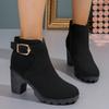 Fashion 2024 Women Fashion Black Chunky Heeled Ankle Boots Autumn New Woman Comfortable Platform Metal Decoration Shoes Shoes for Women