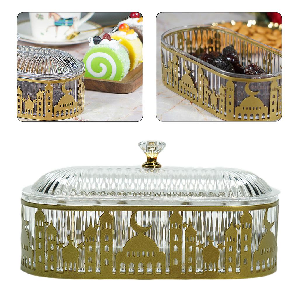 2025 Ramadan Decoration Tray Exquisite Star Moon Castle Pattern Snake Storage Box For Candy Fruit Biscuit Eid Mubarak Decor Prop