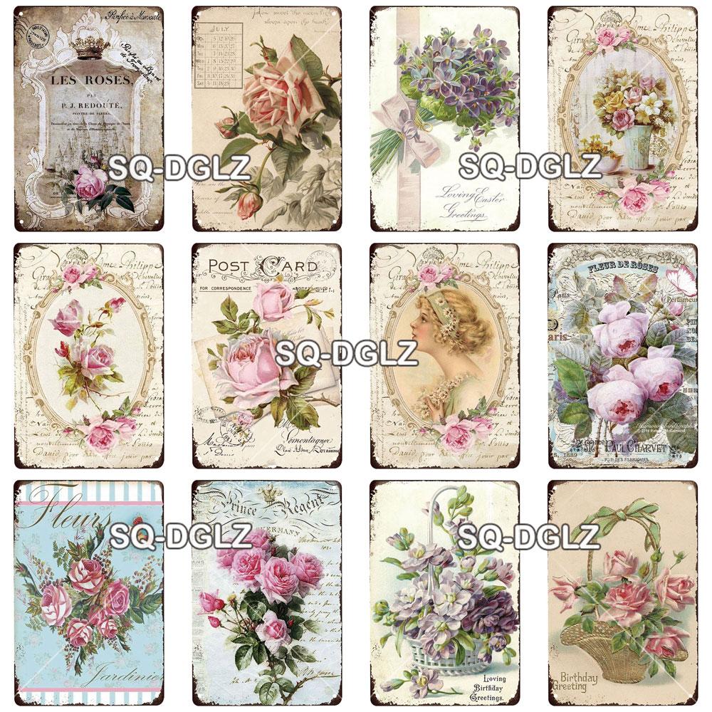 Blume Vintage Zinn Zeichen Wohnkultur Retro Metall Zeichen Shabby Chic Wand Dekor Für Küche Wohnzimmer Esszimmer Metall Platte