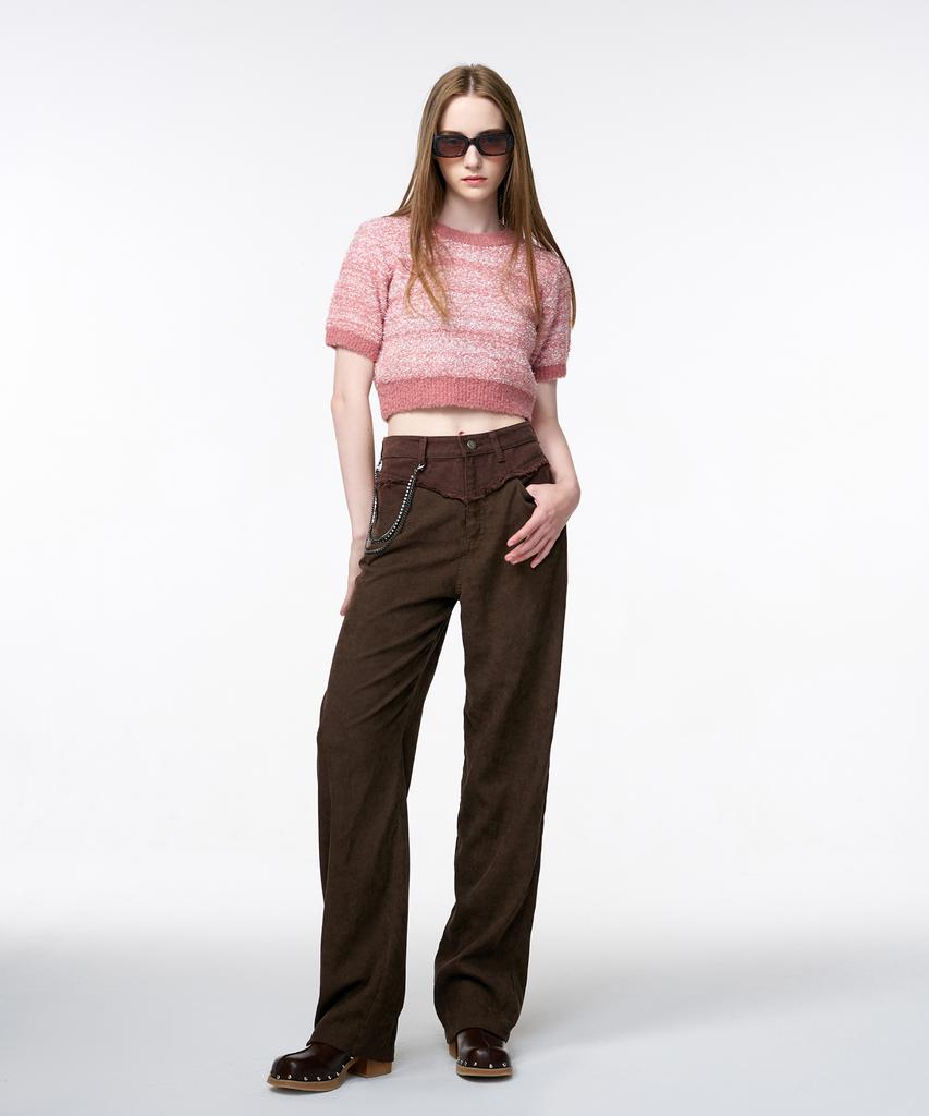 ETMON Color Blend Short Sleeve Knit Top Coral Pink