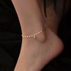 Stainless Steel Minimalist Gold Color Bead Anklets, Women's Summer Beach Simple Flat Chain Bracelet Barefoot Anklets, Zircon Fo