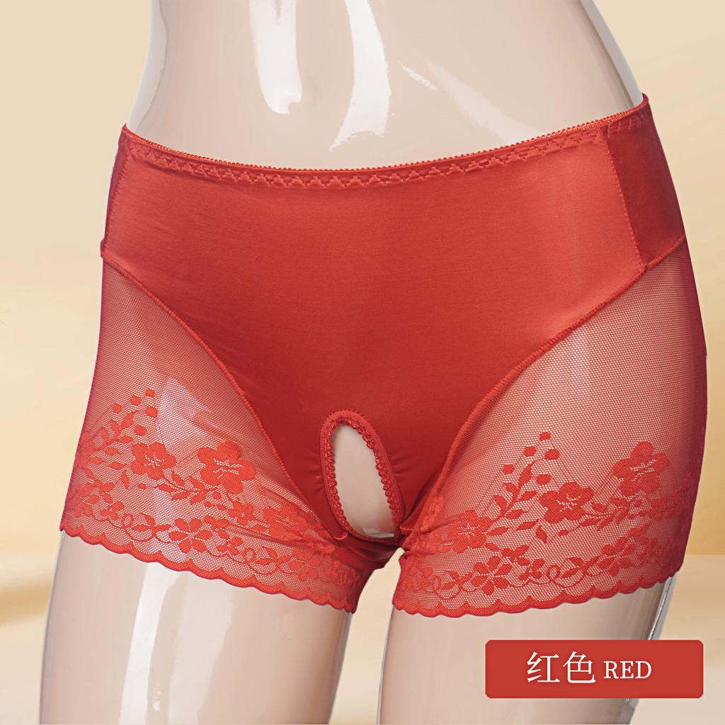 Sexy Satin Shiny Mesh Patchwork Panties Lace Boxer Exotic Crotch Style Underwear Sheer See Through Unisex Underpants