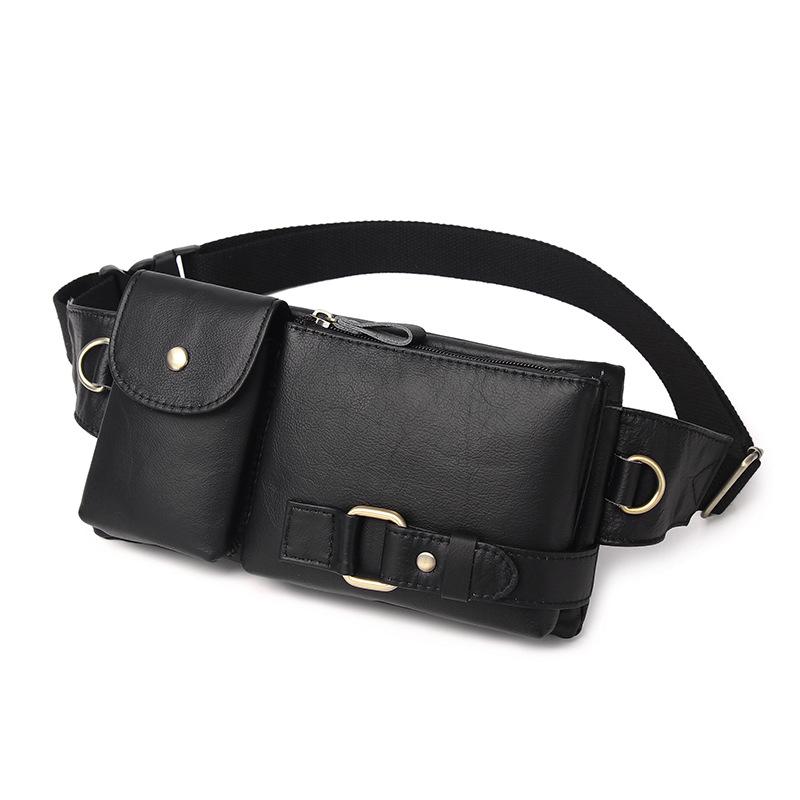 

Men S Fanny Pack First Layer Cowhide Fashion Sports Breast Bag Japanese Version Men S Messenger Bag Solid Color Full Leather Shoulder Bag чорний