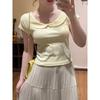 No Price Reduction #260g High-precision Cotton Thread, Sweet Age-reducing Doll Collar Bow Slim-fitting T-shirt Women's New Models