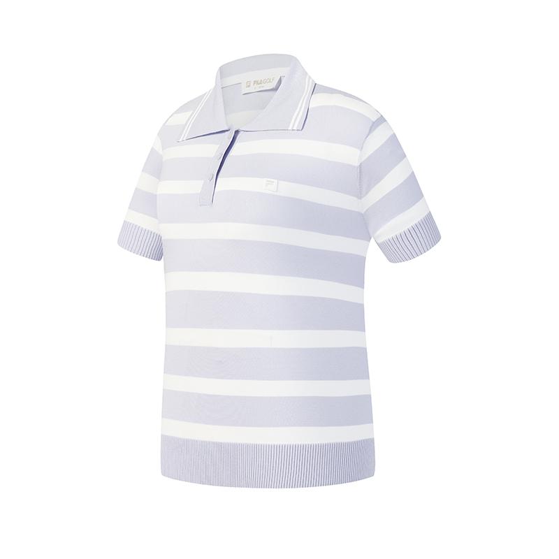 FILA Golf Series Fashion Simple Classic Retro Sports Casual Golf Versatile Comfortable Striped Polo Knit Short Sleeve Women tops A11W625410FWT S