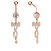 Bow Twist Navel Belly Ring 1.6*10mm Curved Barbell Dangled Belly Button Ring 14G Stainless Steel Zircon Crystal Body Piercing