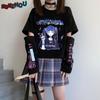 Kawaii Y2k E Girl Cartoon Print Graphic Long Sleeve T-shirts Women Harajuku Black Tee Shirt Japanese Streetwear Club Style