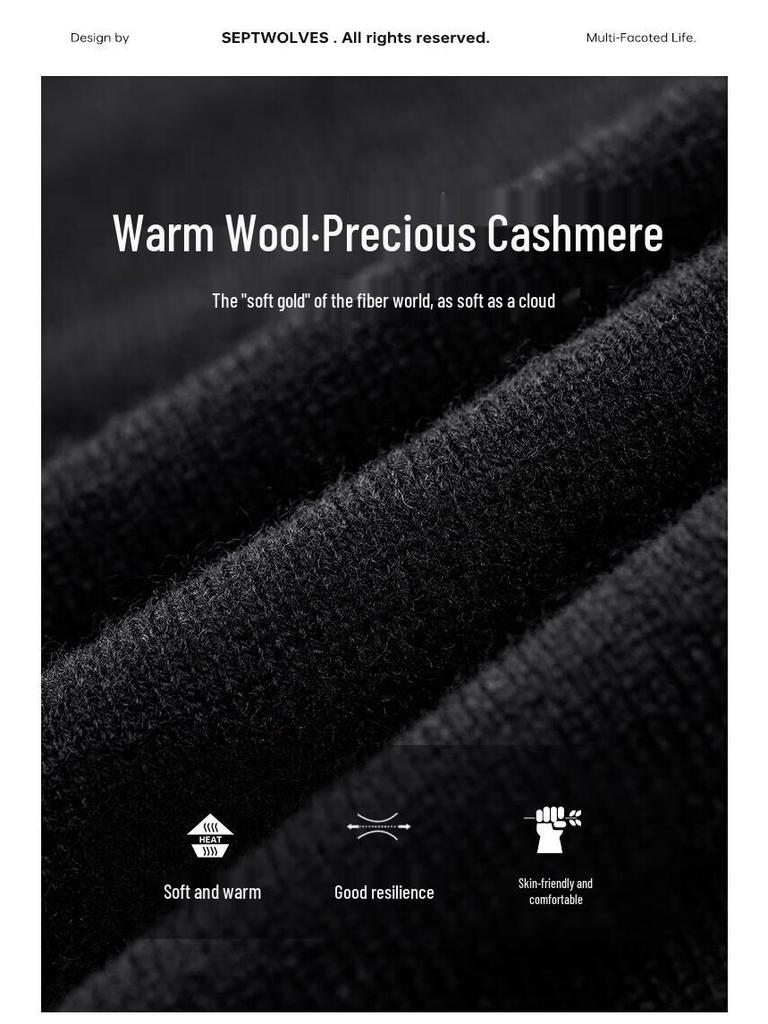 SEPTWOLVES Men's Thin Cashmere Round Neck Pullover Sweater