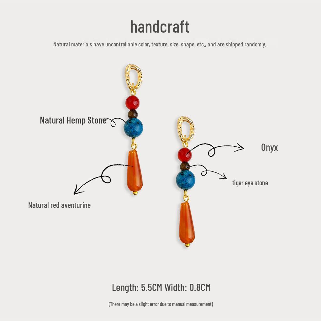 Artistic Retro Red Agate Water Drop Earrings - Chinese Ethnic Style for Women