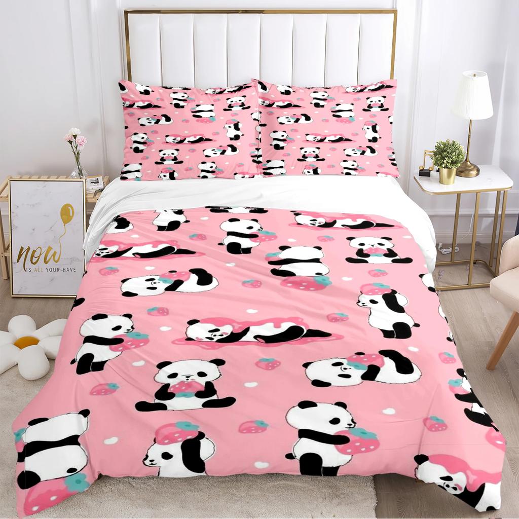 Urocza Poszewka na Kołdrę Panda Kreskówkowa Kawaii Zestawy Pościeli Miękka Poszewka na Kołdrę i Poszewki na Poduszki dla Nastolatków PojedynczaPodwójnaQueenKing